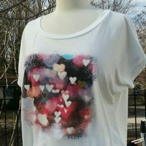 Sweet Child Multi heart graphic white ladies Tshirt loose fit sz M